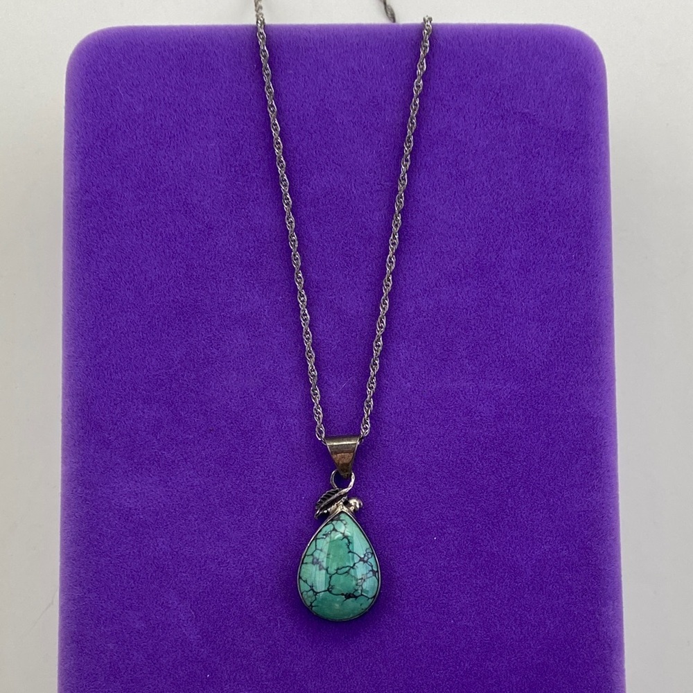 💛 Vintage Sterling Silver Turquoise Teardrop Necklace | Southwestern Boho